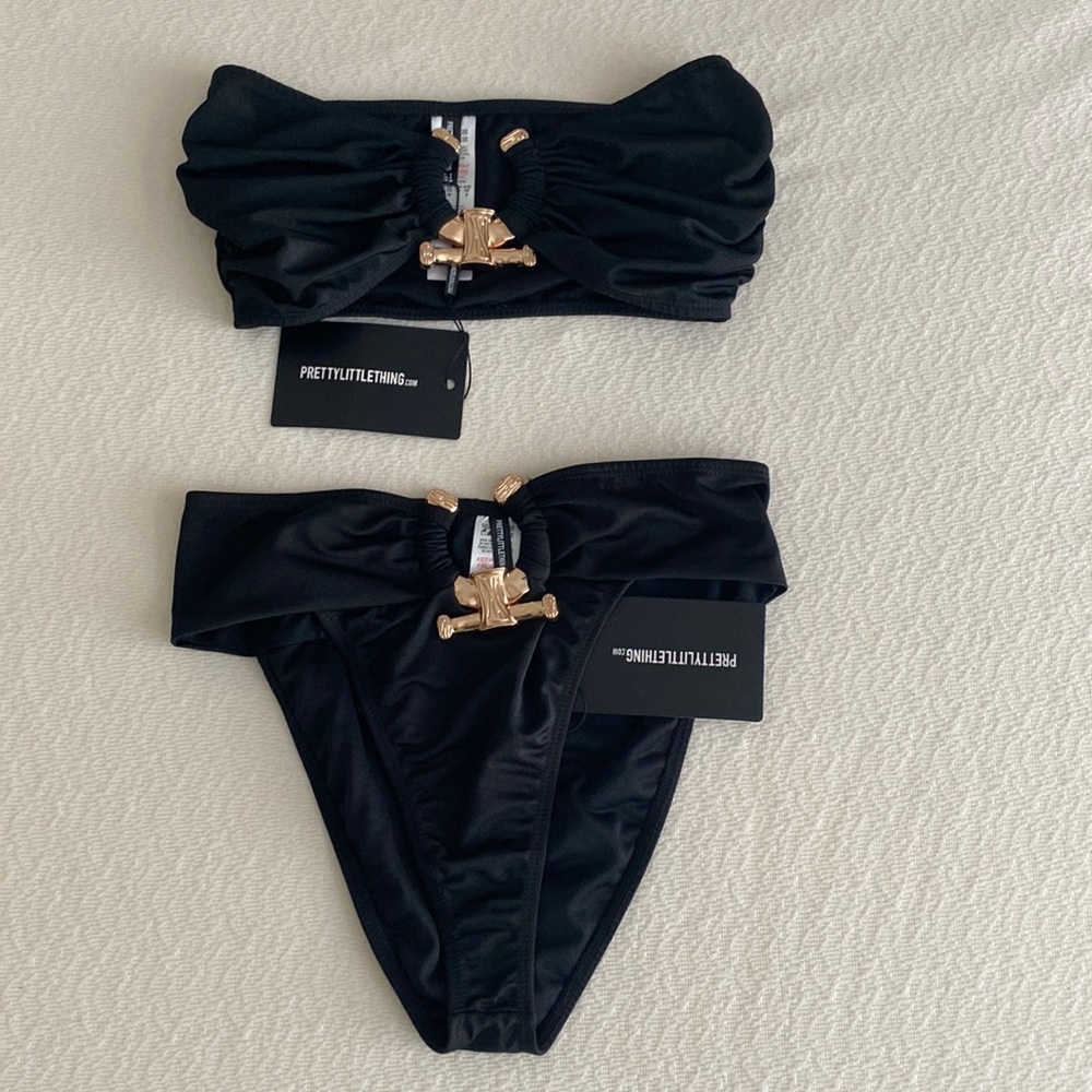 Black Hammered Trim Bikini Set